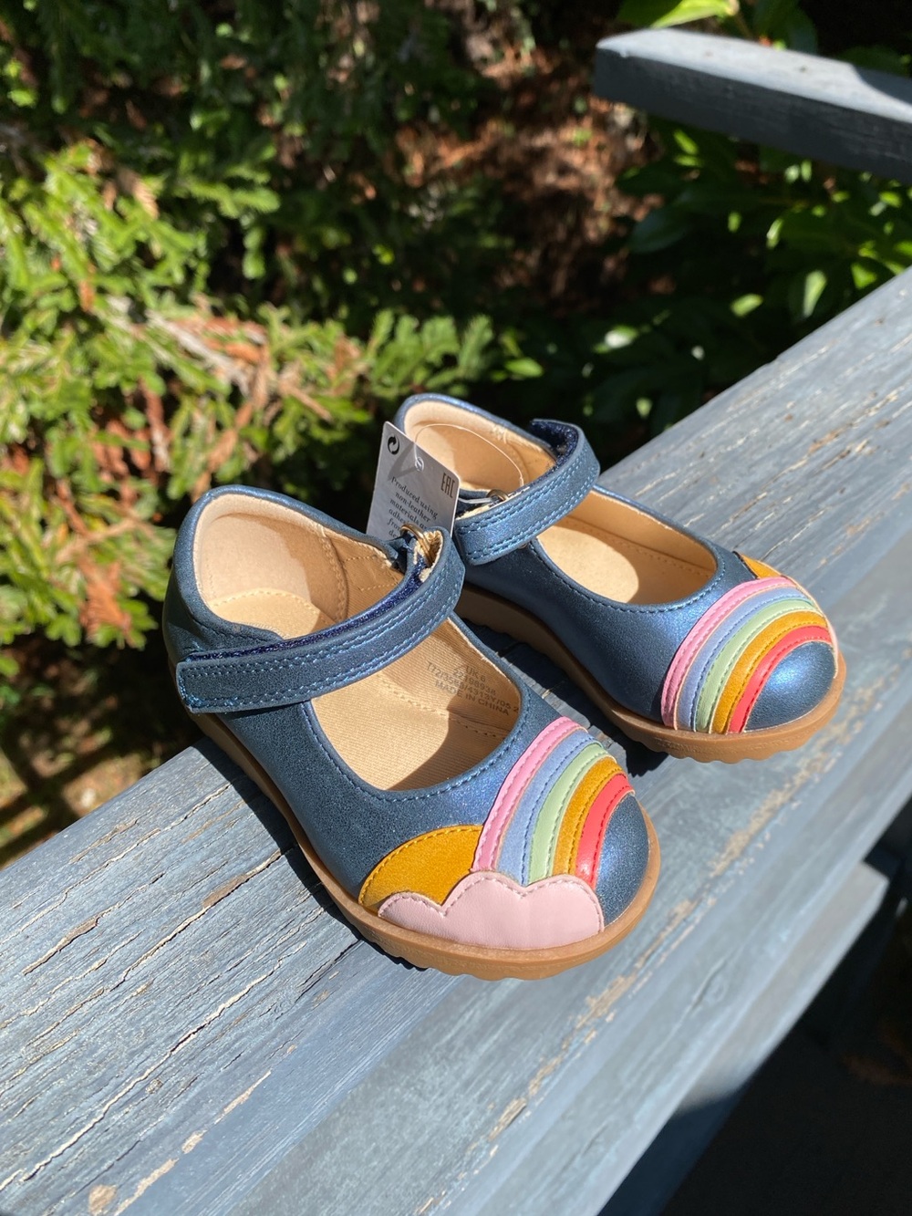 M&S Girls Mary Jane Shoes Rainbow Metallic Blue Size EU 23